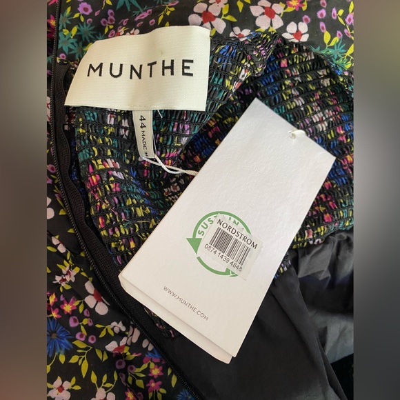 NWT Munthe Smocked High Neck Long Sleeves Mini Dress Puffy Black US 12 EU 44 - Picture 12 of 14